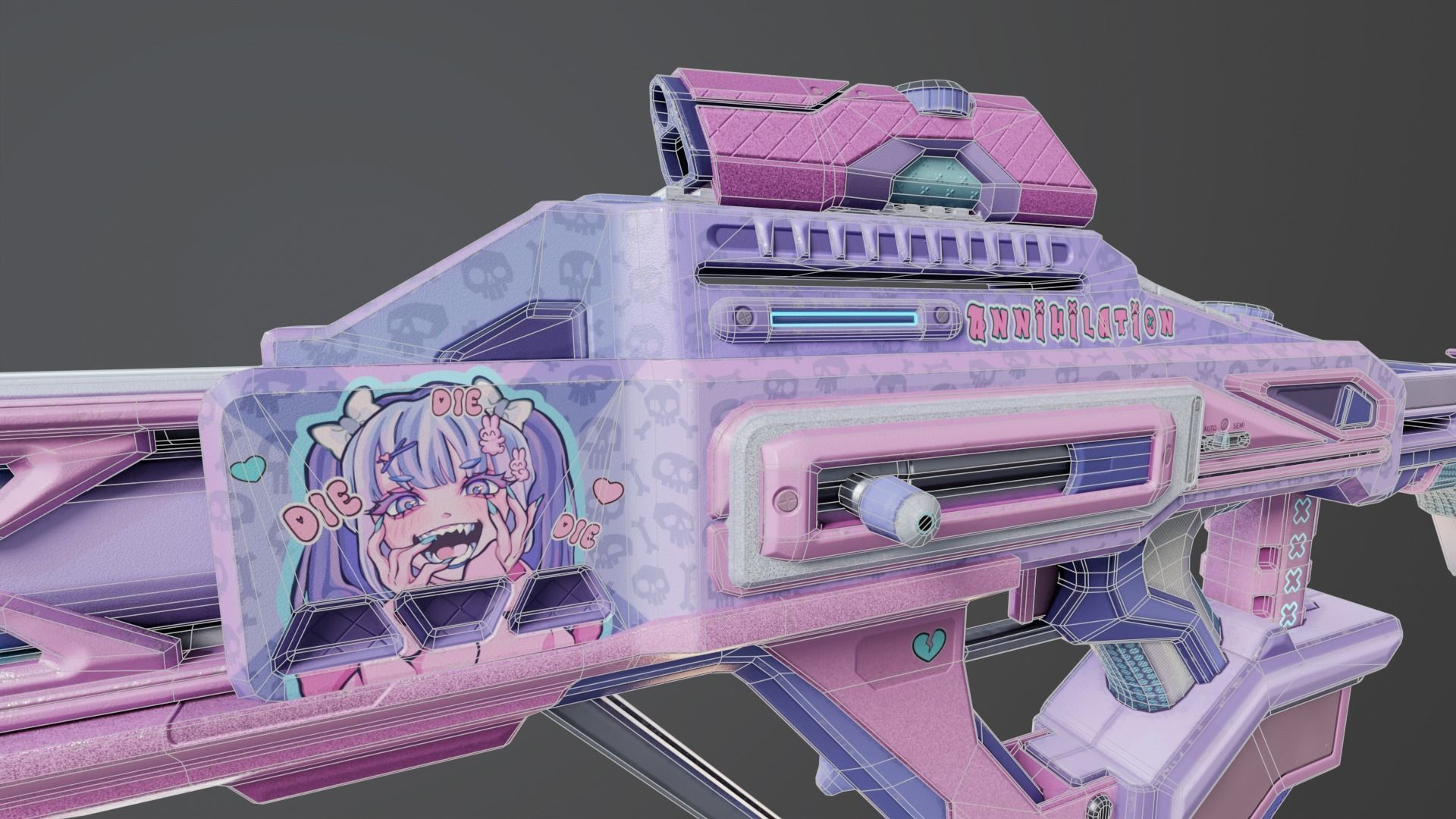 Pink Sci-Fi Assault Rifle Low-poly 3D model_11
