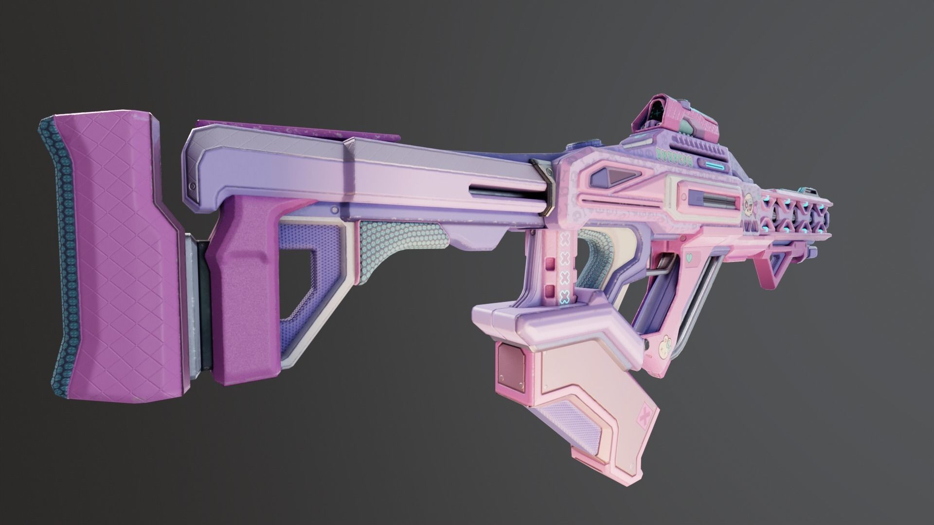 Pink Sci-Fi Assault Rifle Low-poly 3D model_4