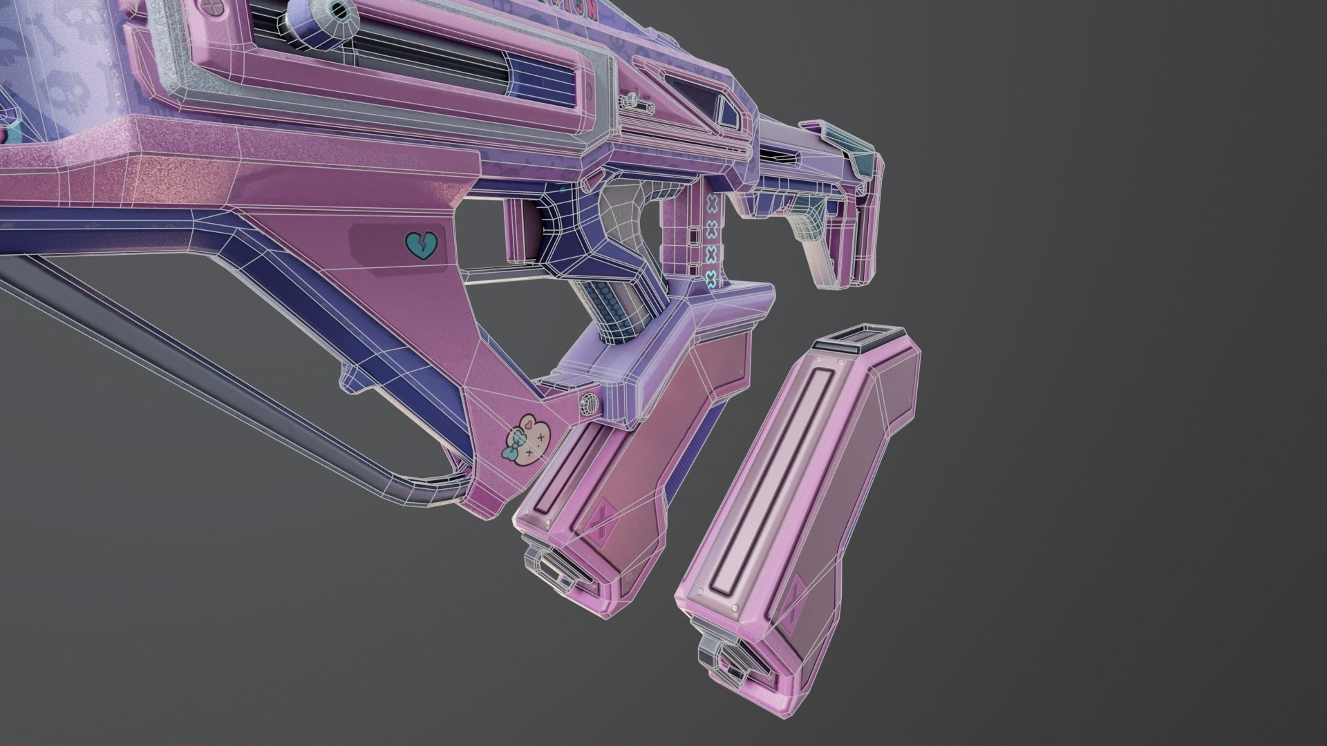 Pink Sci-Fi Assault Rifle Low-poly 3D model_21