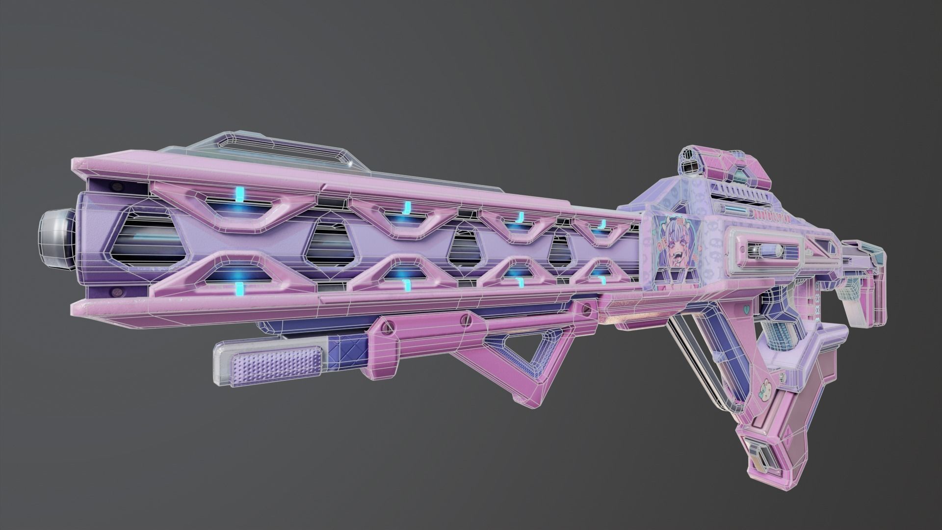 Pink Sci-Fi Assault Rifle Low-poly 3D model_15