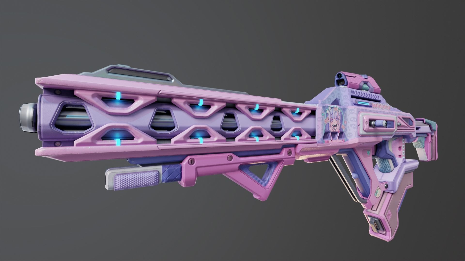 Pink Sci-Fi Assault Rifle Low-poly 3D model_14