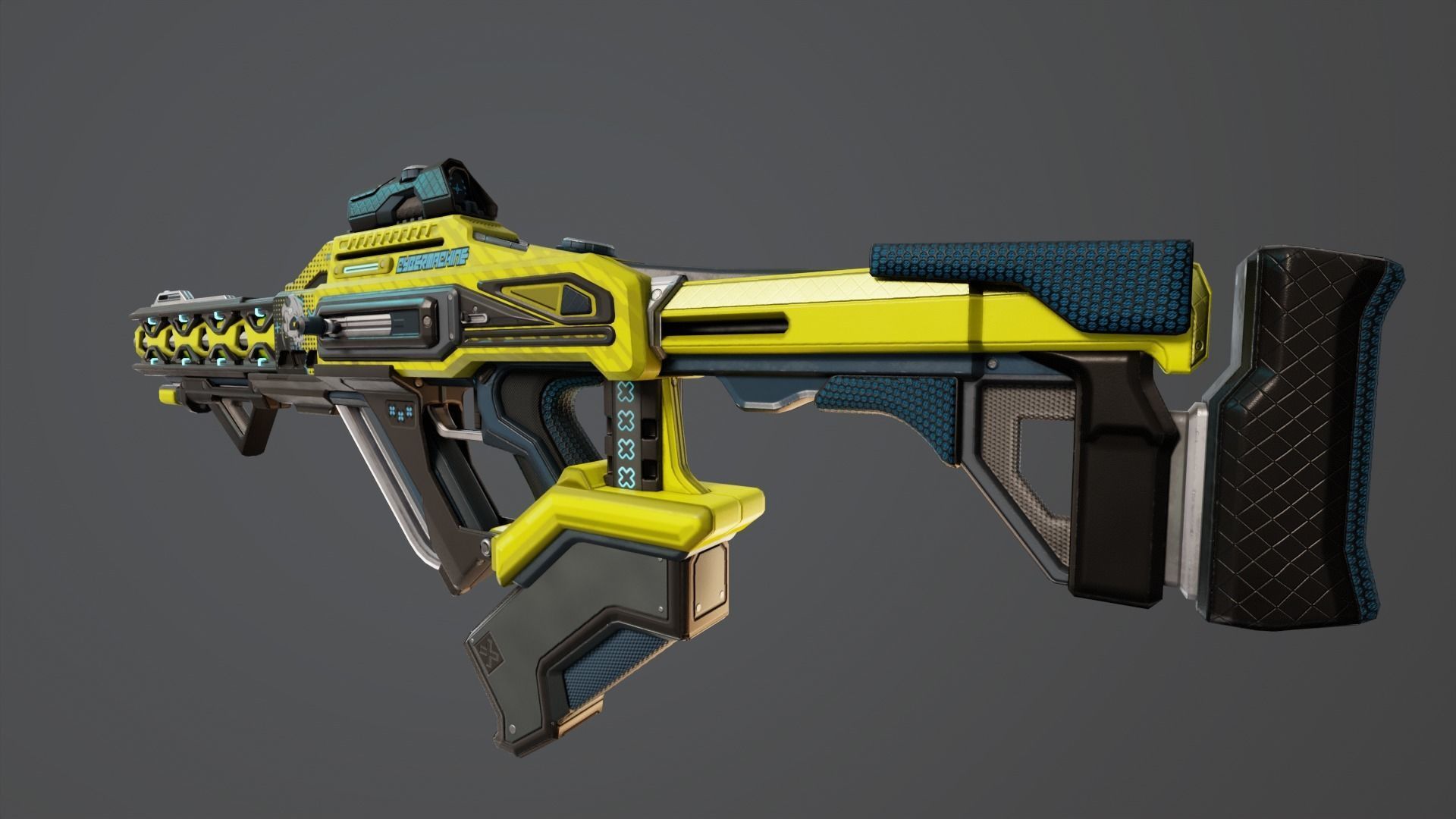 Yellow Sci-Fi Assault Rifle Low-poly 3D model_6
