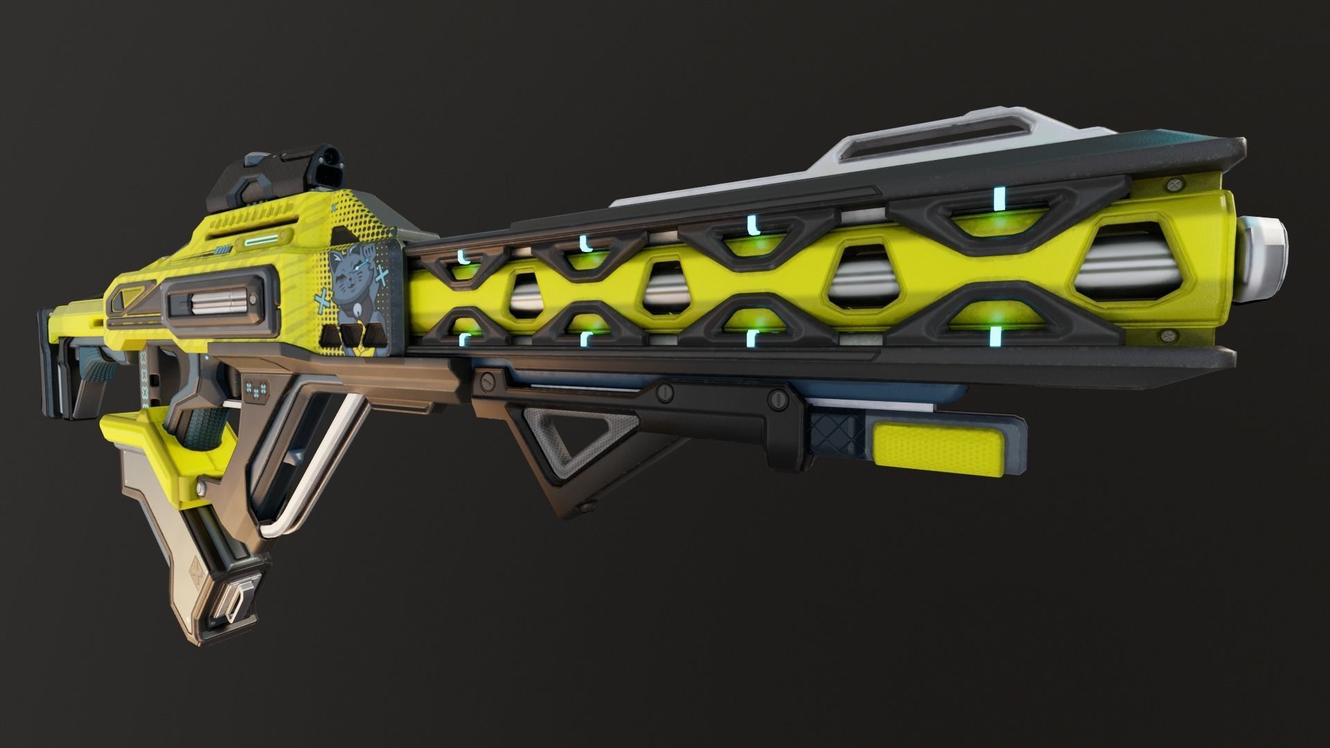 Yellow Sci-Fi Assault Rifle Low-poly 3D model_16