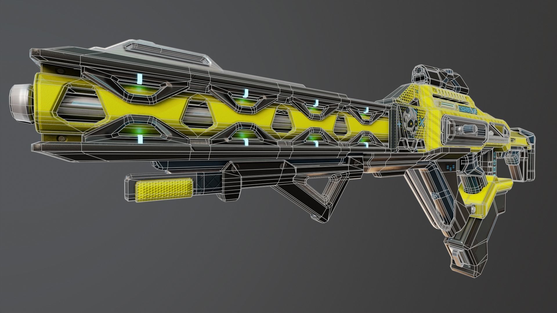 Yellow Sci-Fi Assault Rifle Low-poly 3D model_15