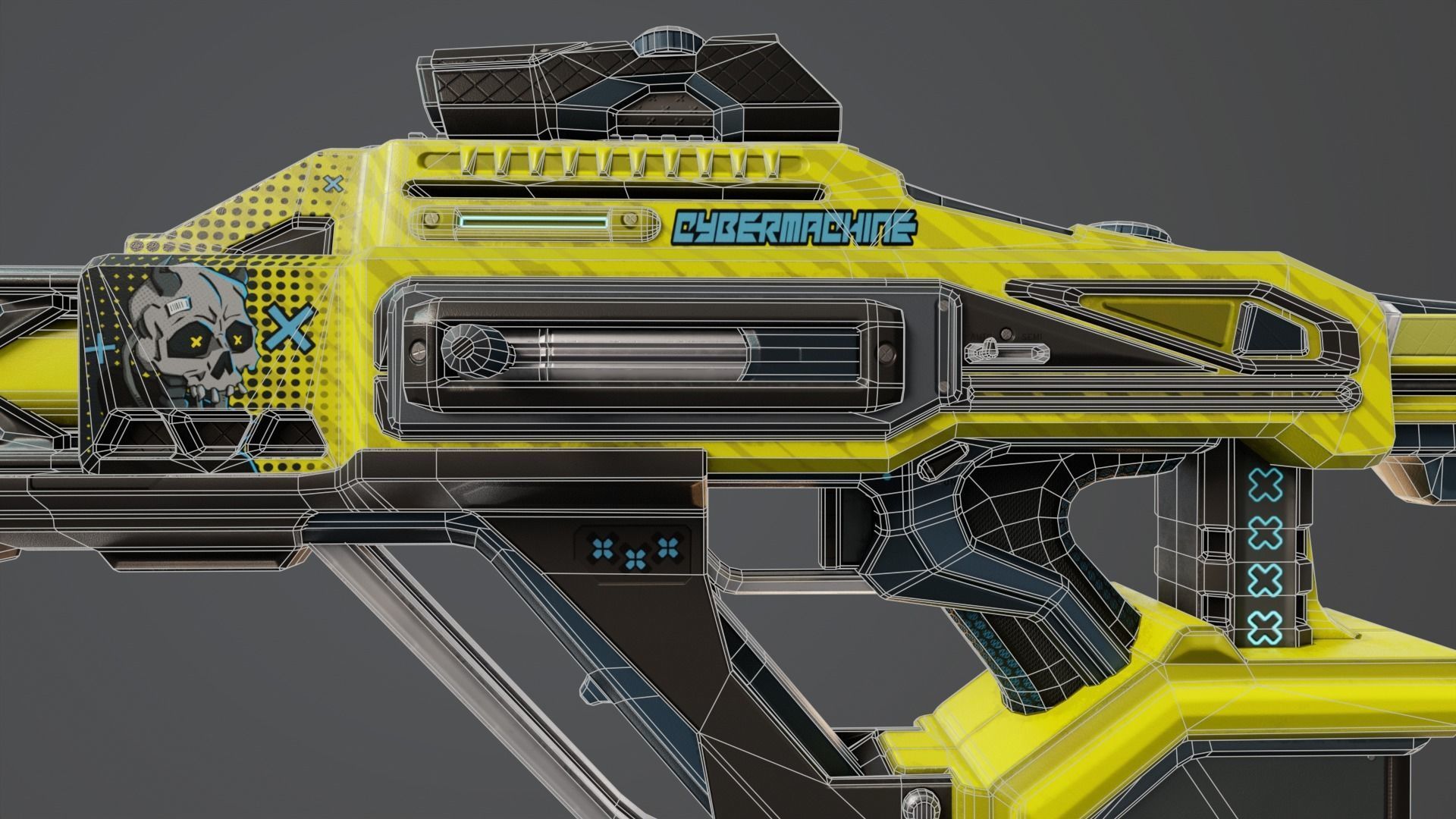 Yellow Sci-Fi Assault Rifle Low-poly 3D model_11