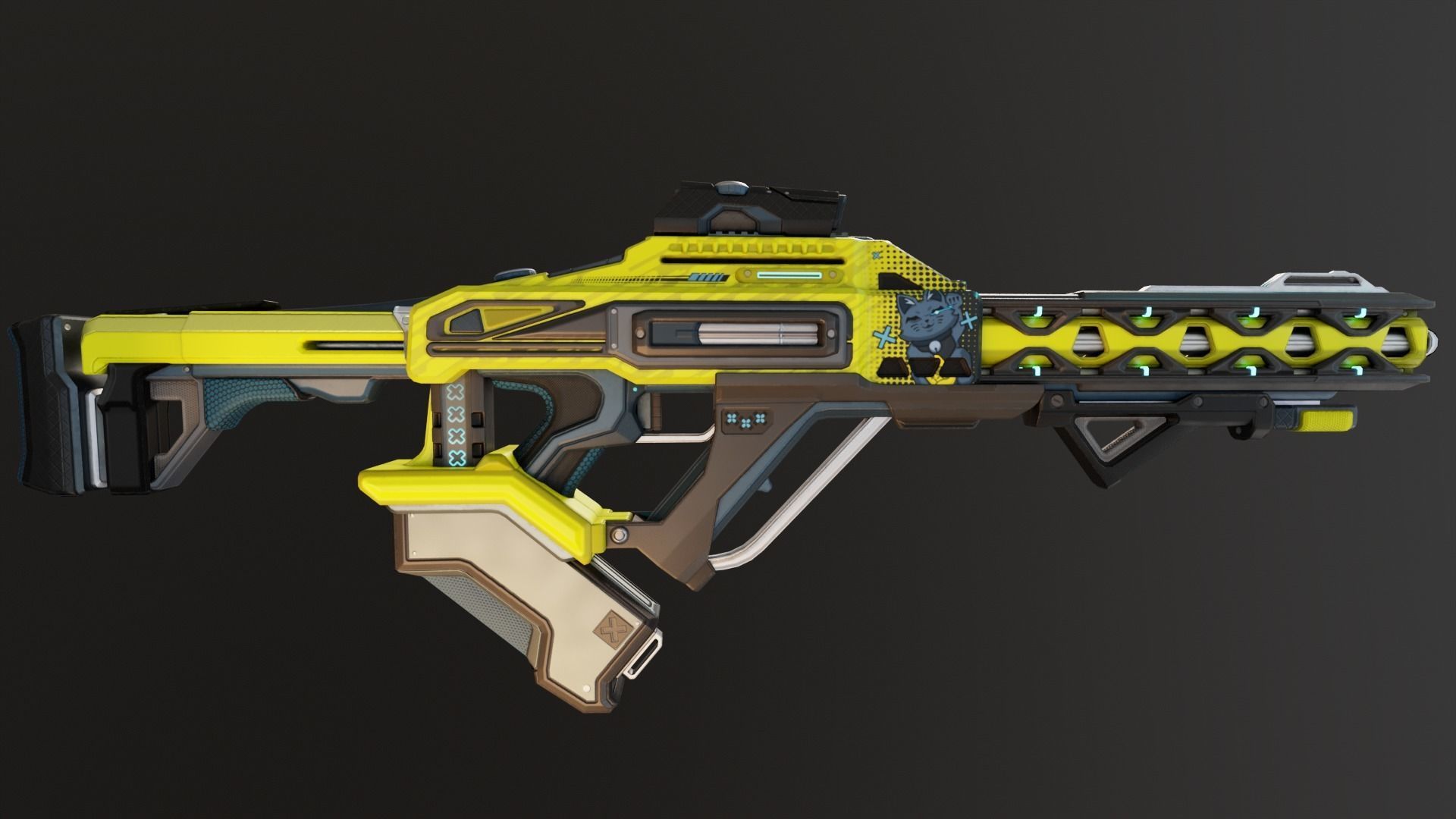 Yellow Sci-Fi Assault Rifle Low-poly 3D model_2
