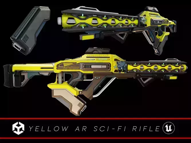 Yellow Sci-Fi Assault Rifle Low-poly 3D model