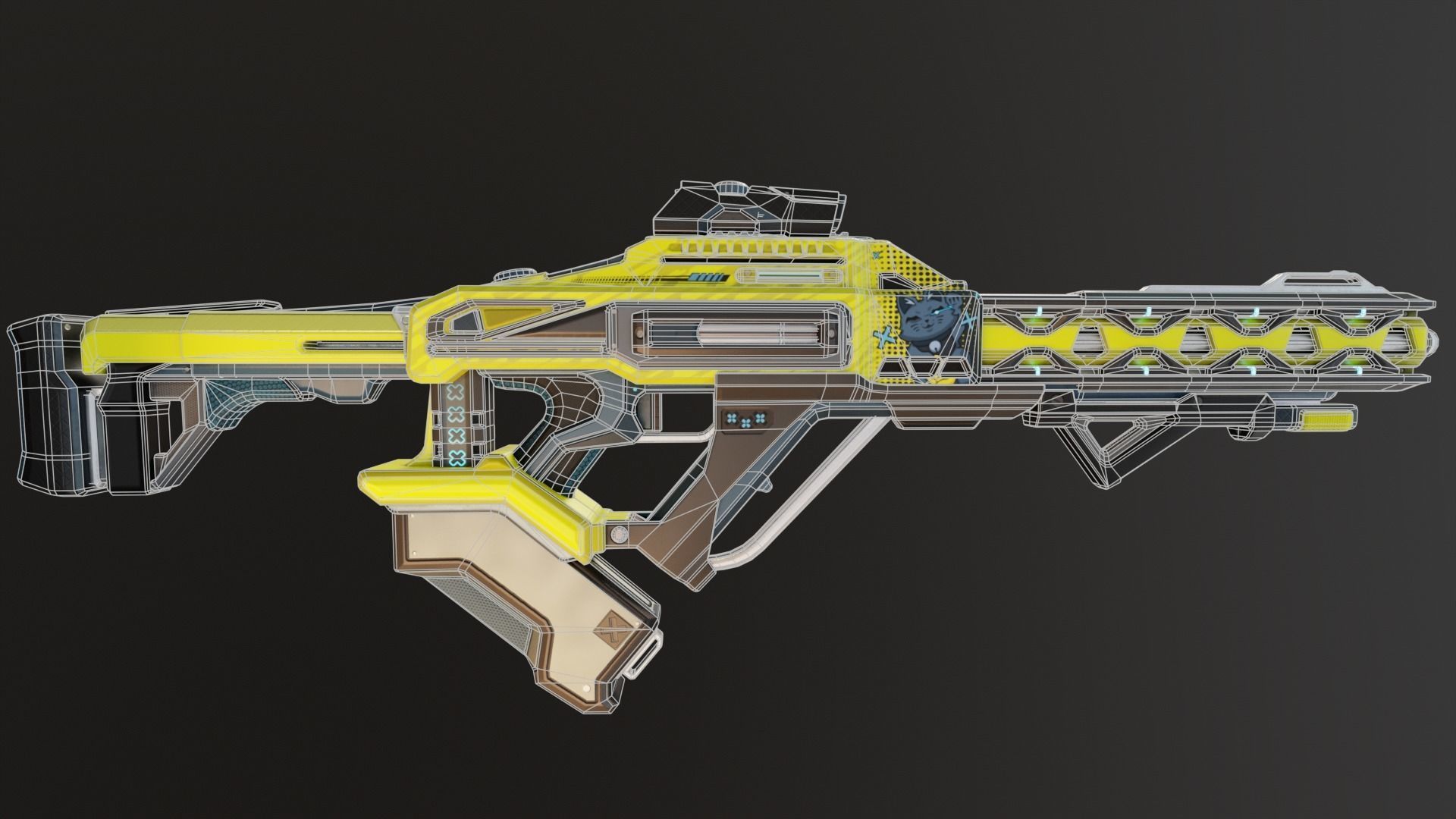 Yellow Sci-Fi Assault Rifle Low-poly 3D model_3