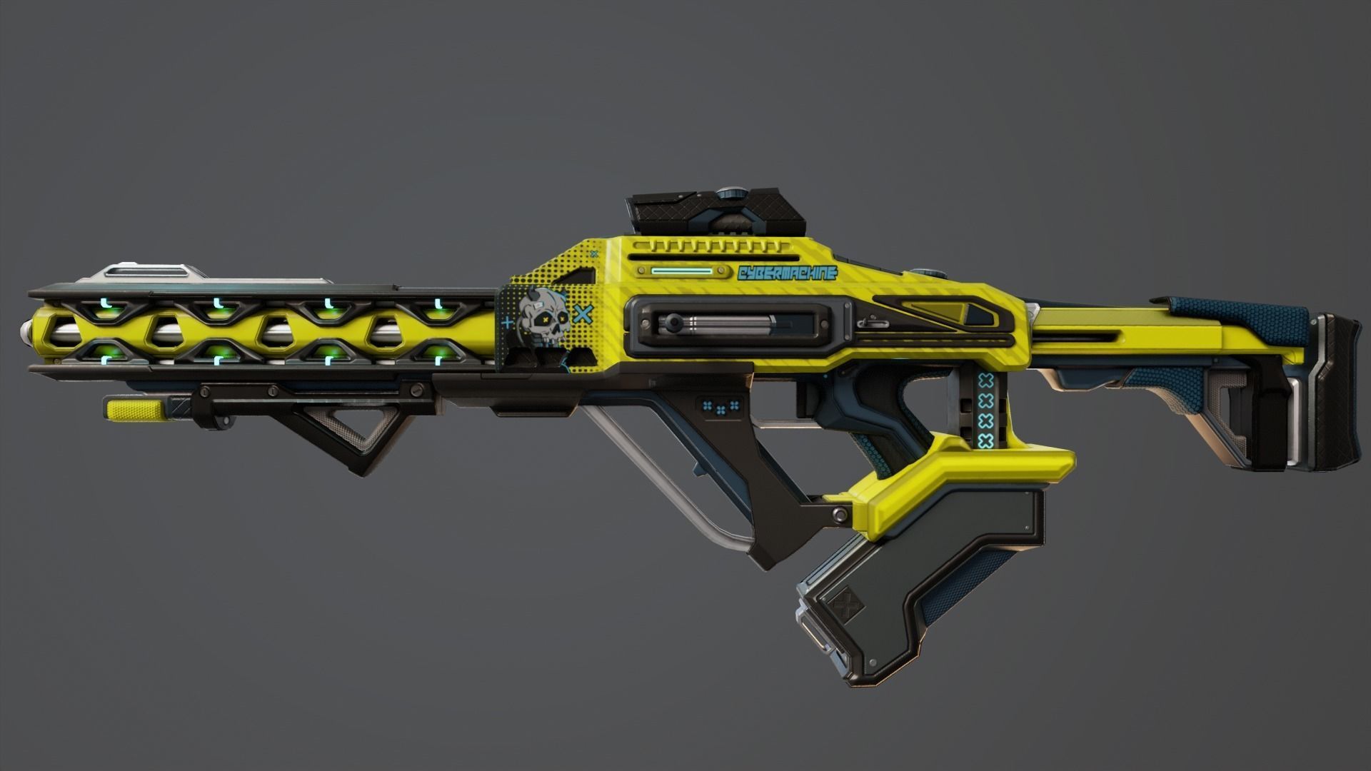 Yellow Sci-Fi Assault Rifle Low-poly 3D model_8
