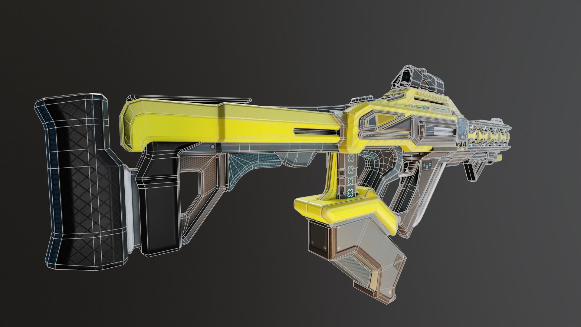 Yellow Sci-Fi Assault Rifle Low-poly 3D model_5