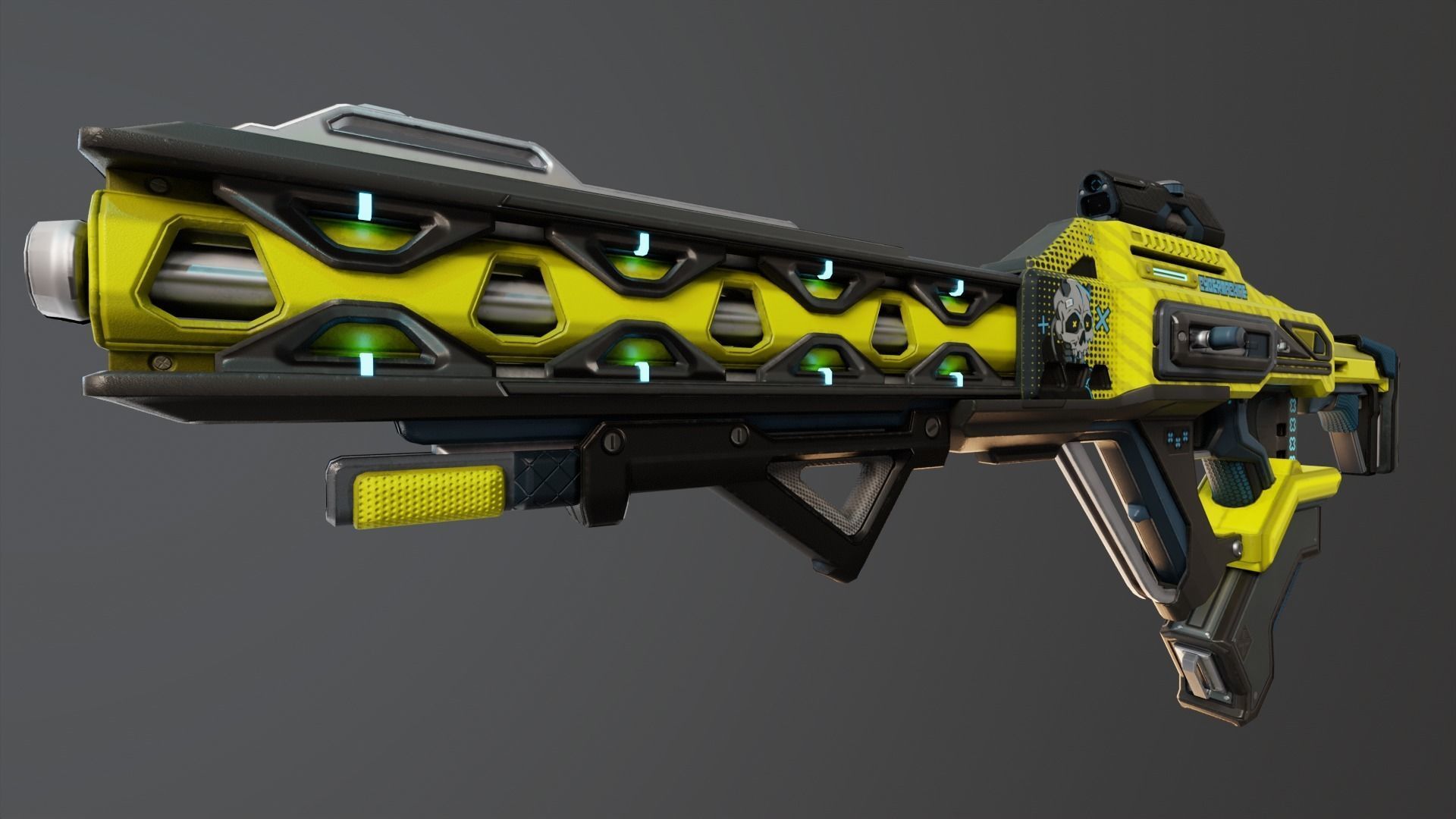 Yellow Sci-Fi Assault Rifle Low-poly 3D model_14