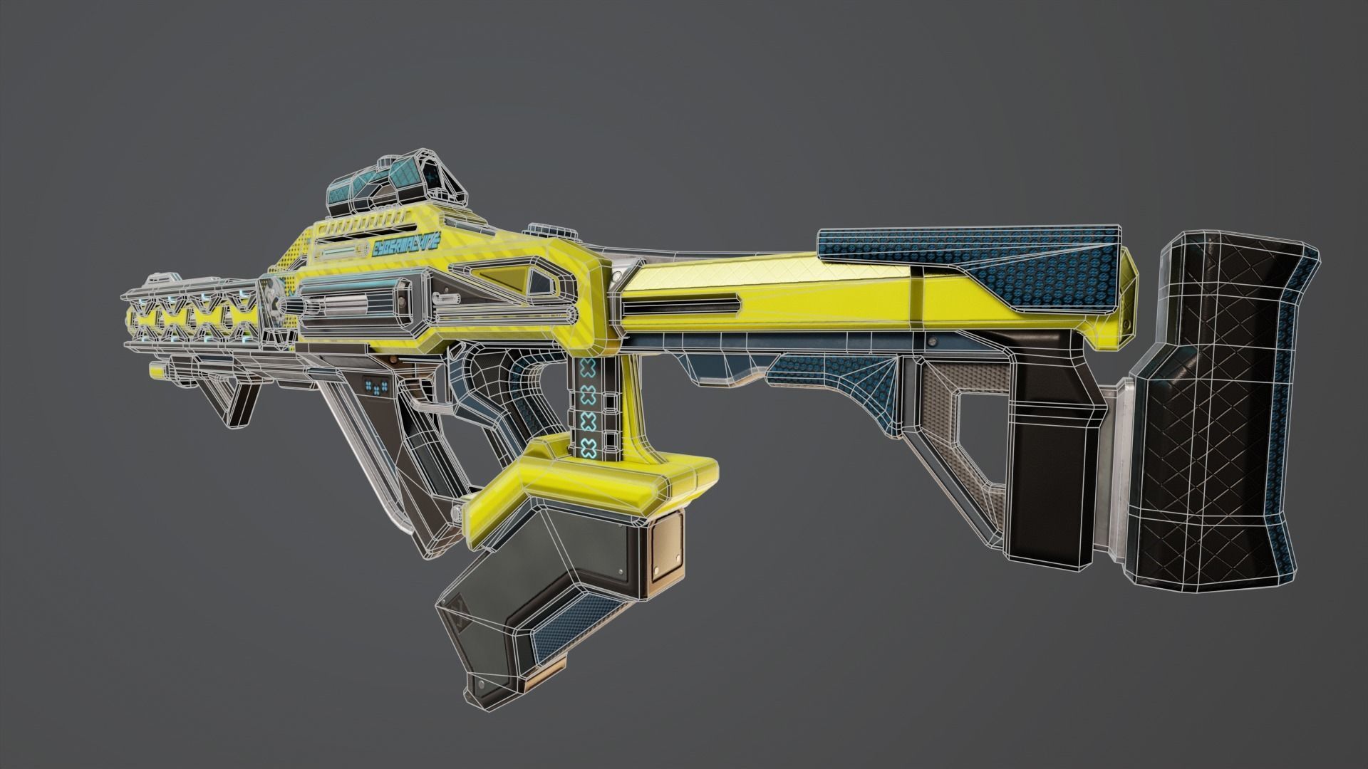 Yellow Sci-Fi Assault Rifle Low-poly 3D model_7