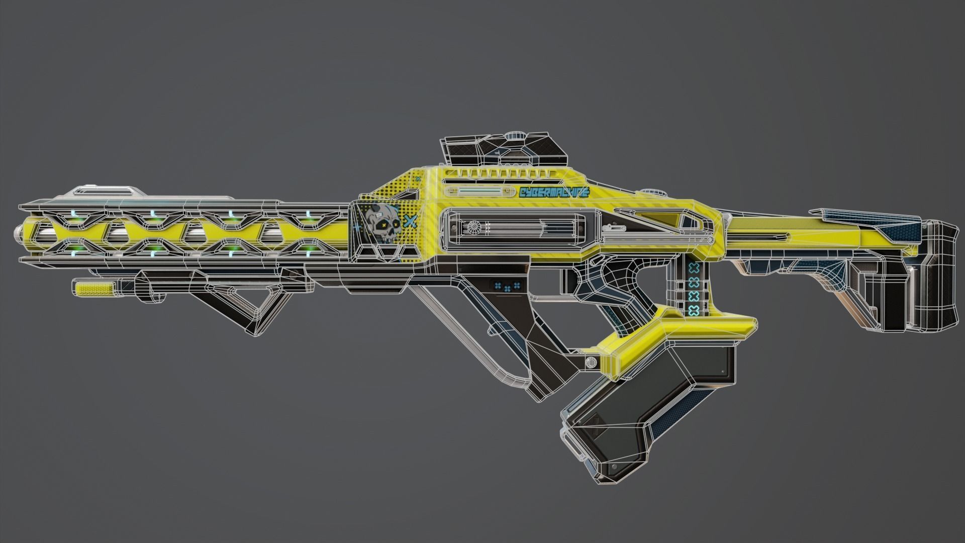 Yellow Sci-Fi Assault Rifle Low-poly 3D model_9