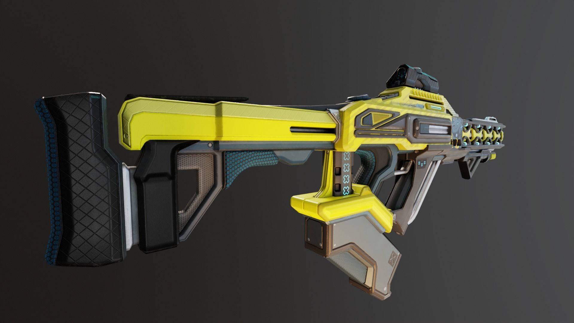 Yellow Sci-Fi Assault Rifle Low-poly 3D model_4