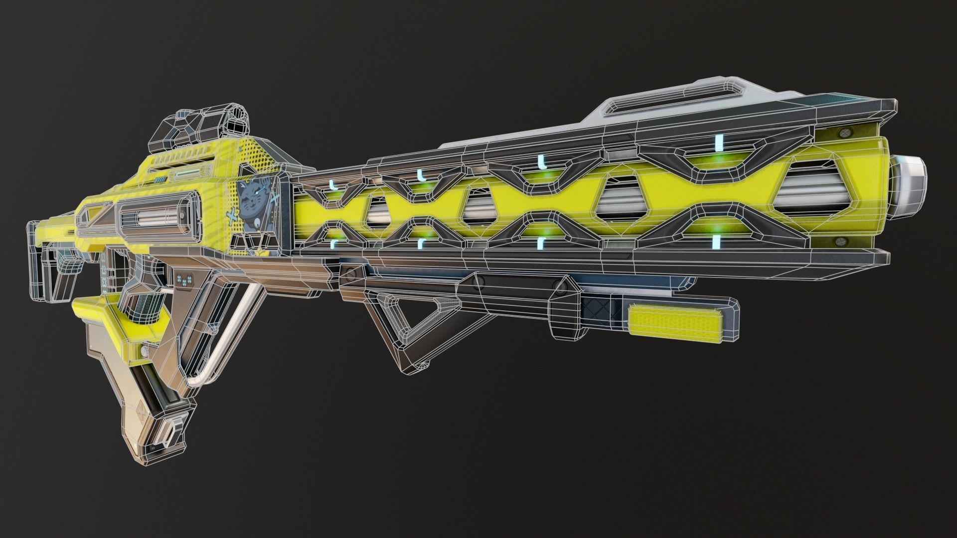 Yellow Sci-Fi Assault Rifle Low-poly 3D model_17