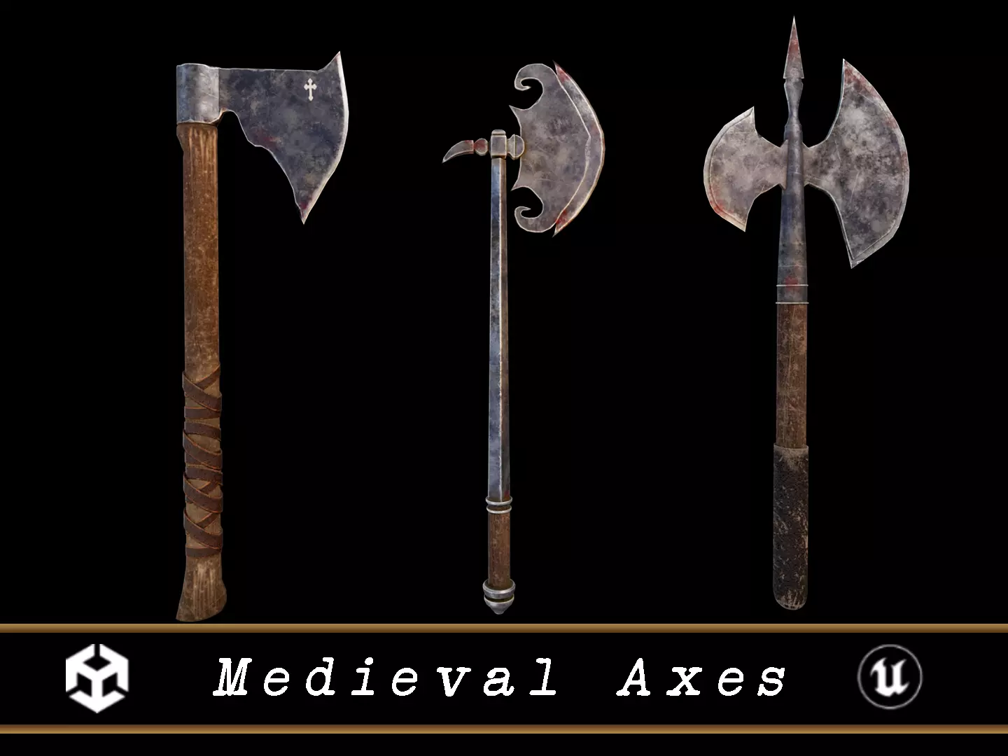 Medieval Axes Low-poly 3D model_0