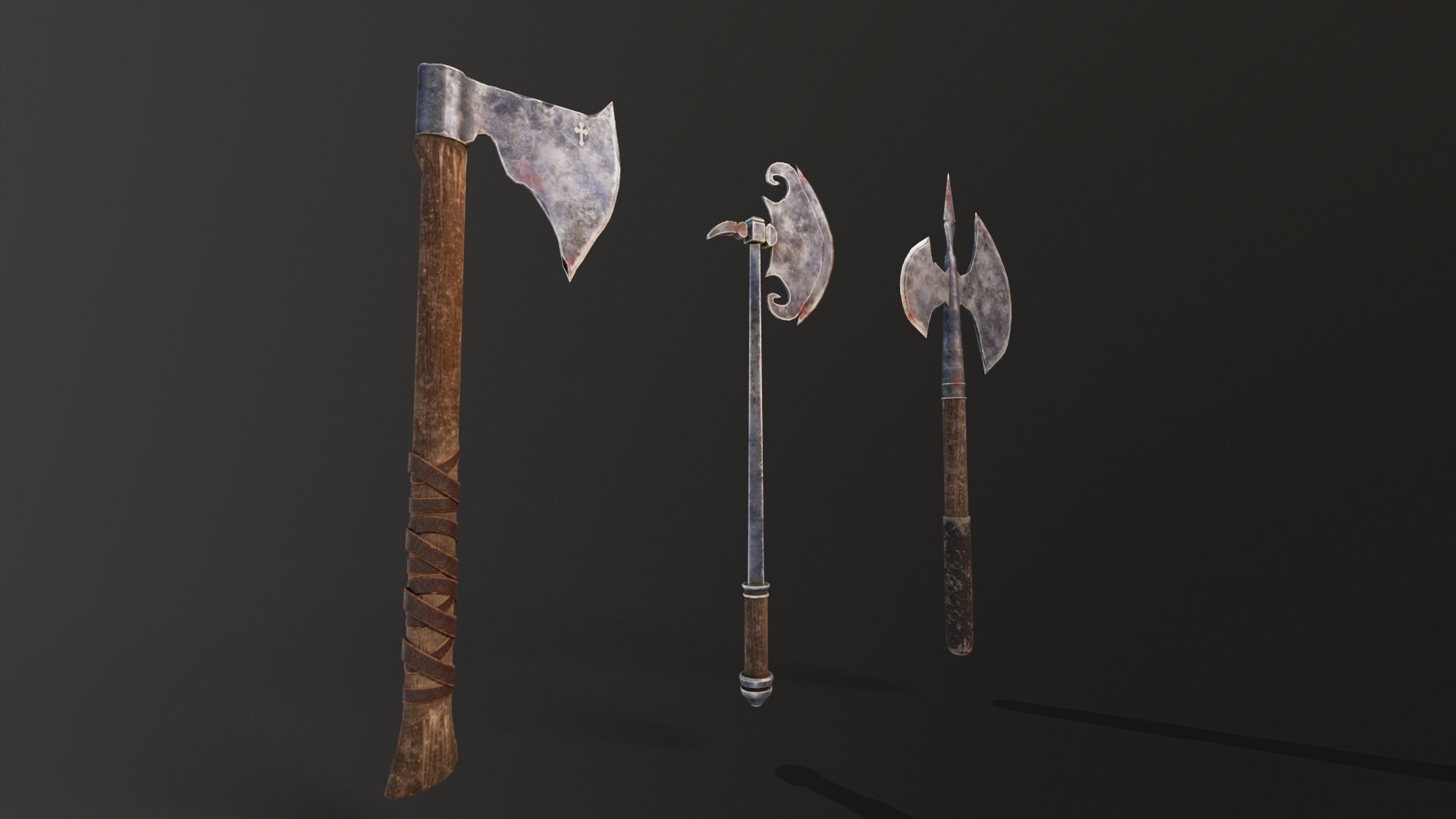 Medieval Axes Low-poly 3D model_4