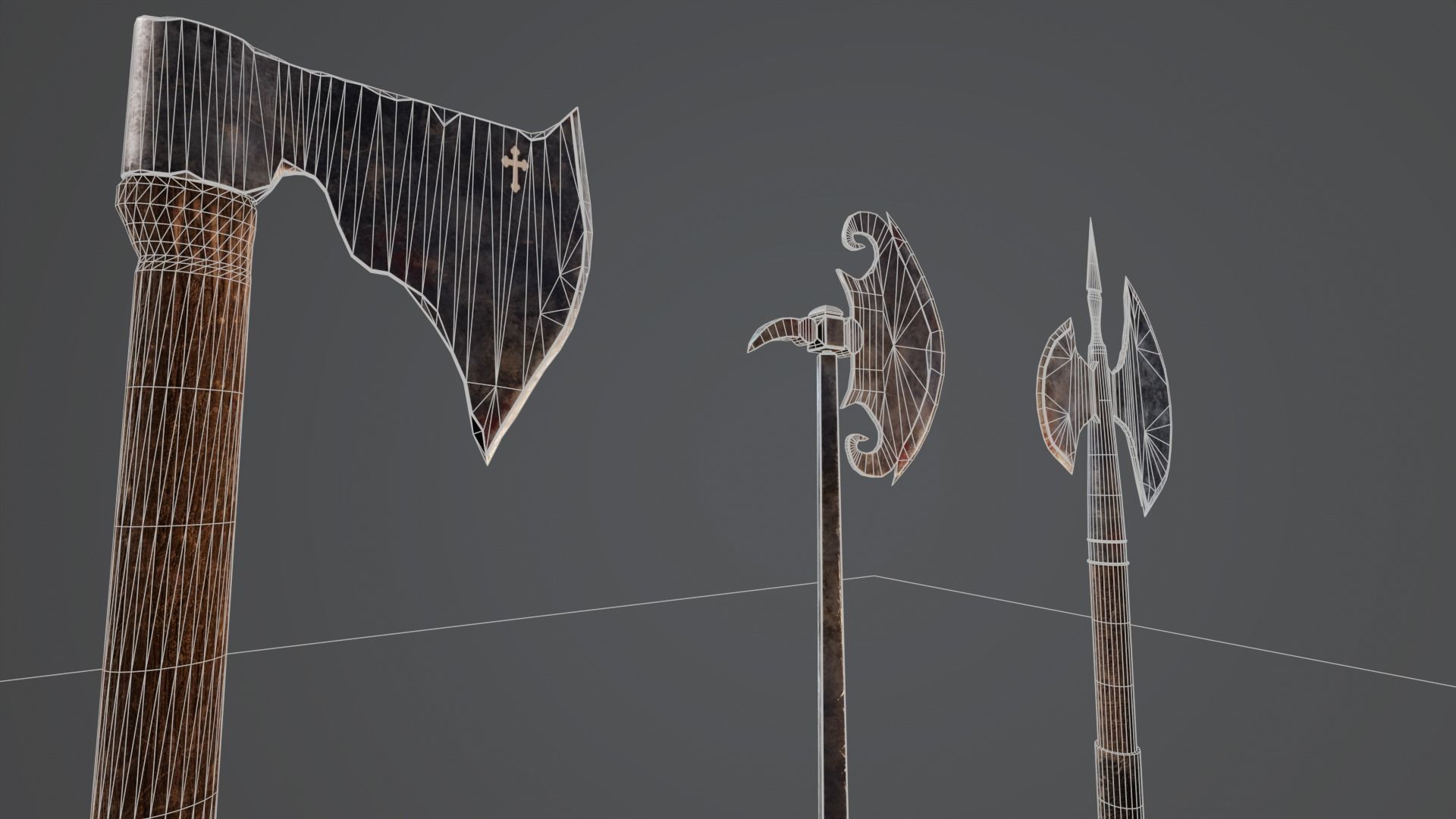 Medieval Axes Low-poly 3D model_15