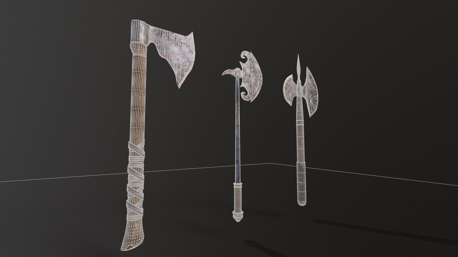 Medieval Axes Low-poly 3D model_5