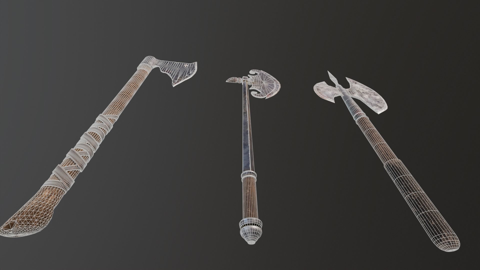 Medieval Axes Low-poly 3D model_10