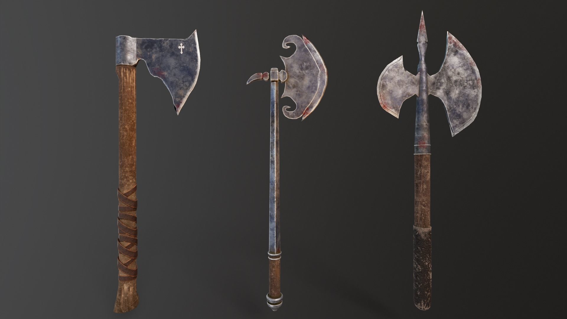 Medieval Axes Low-poly 3D model_2
