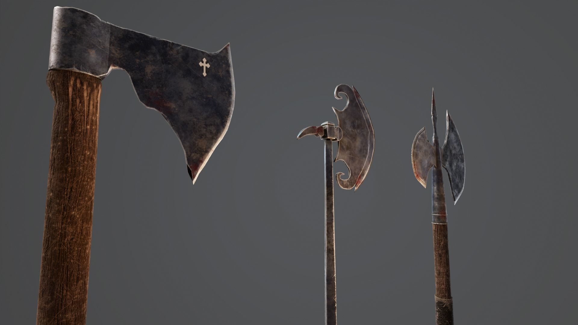 Medieval Axes Low-poly 3D model_14