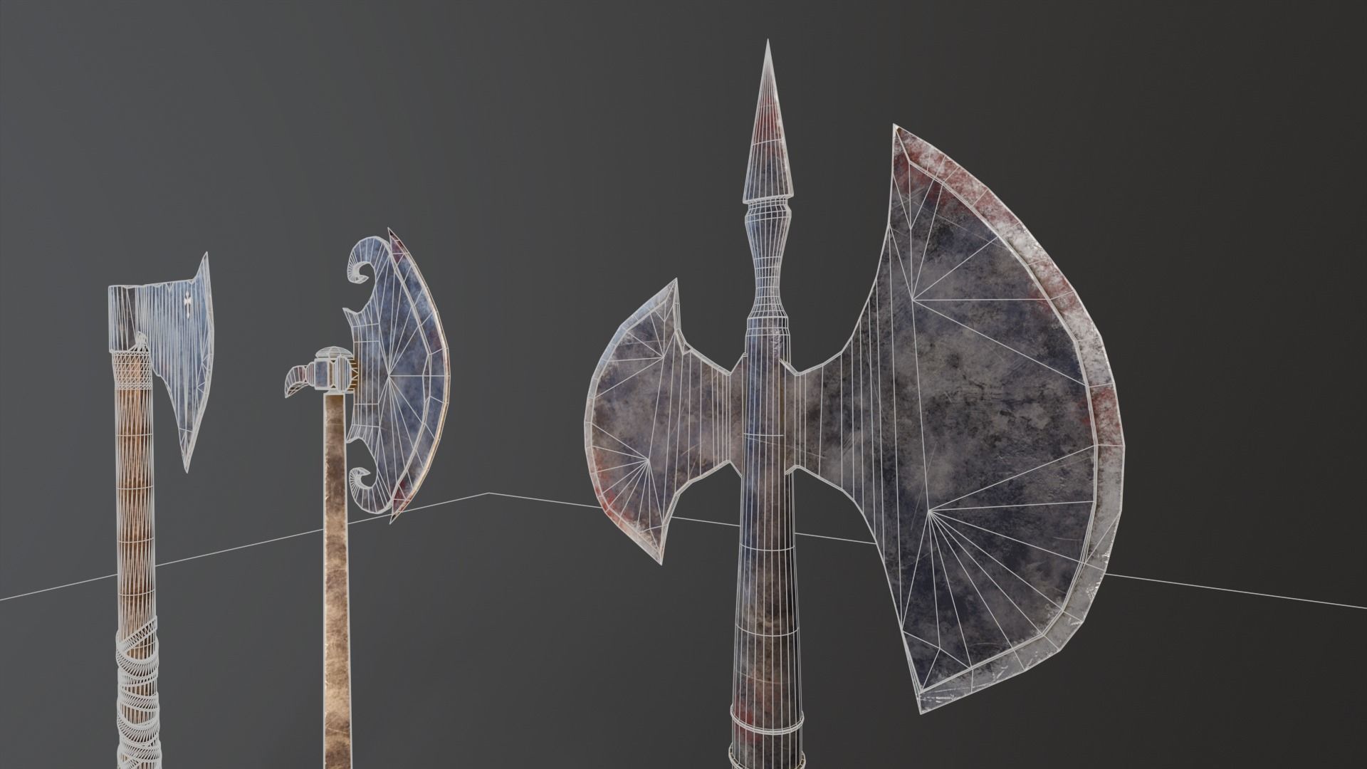Medieval Axes Low-poly 3D model_9
