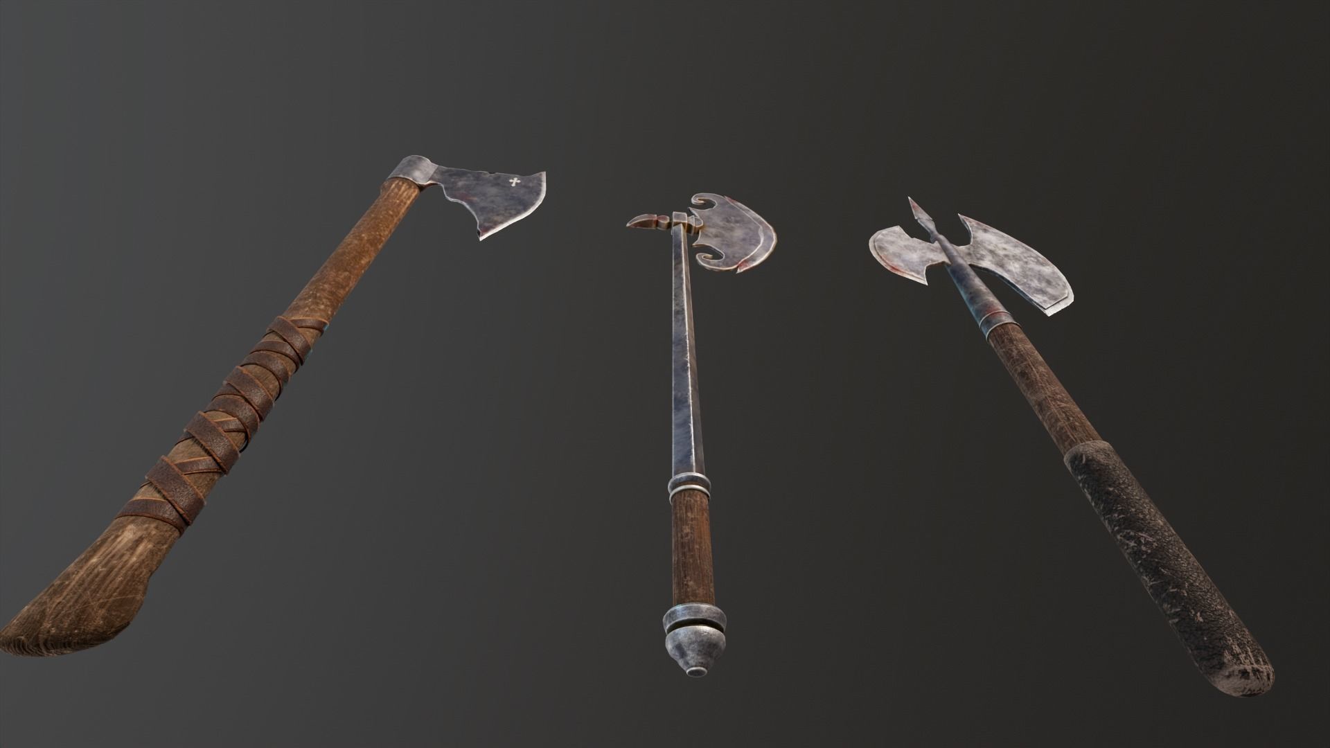 Medieval Axes Low-poly 3D model_11
