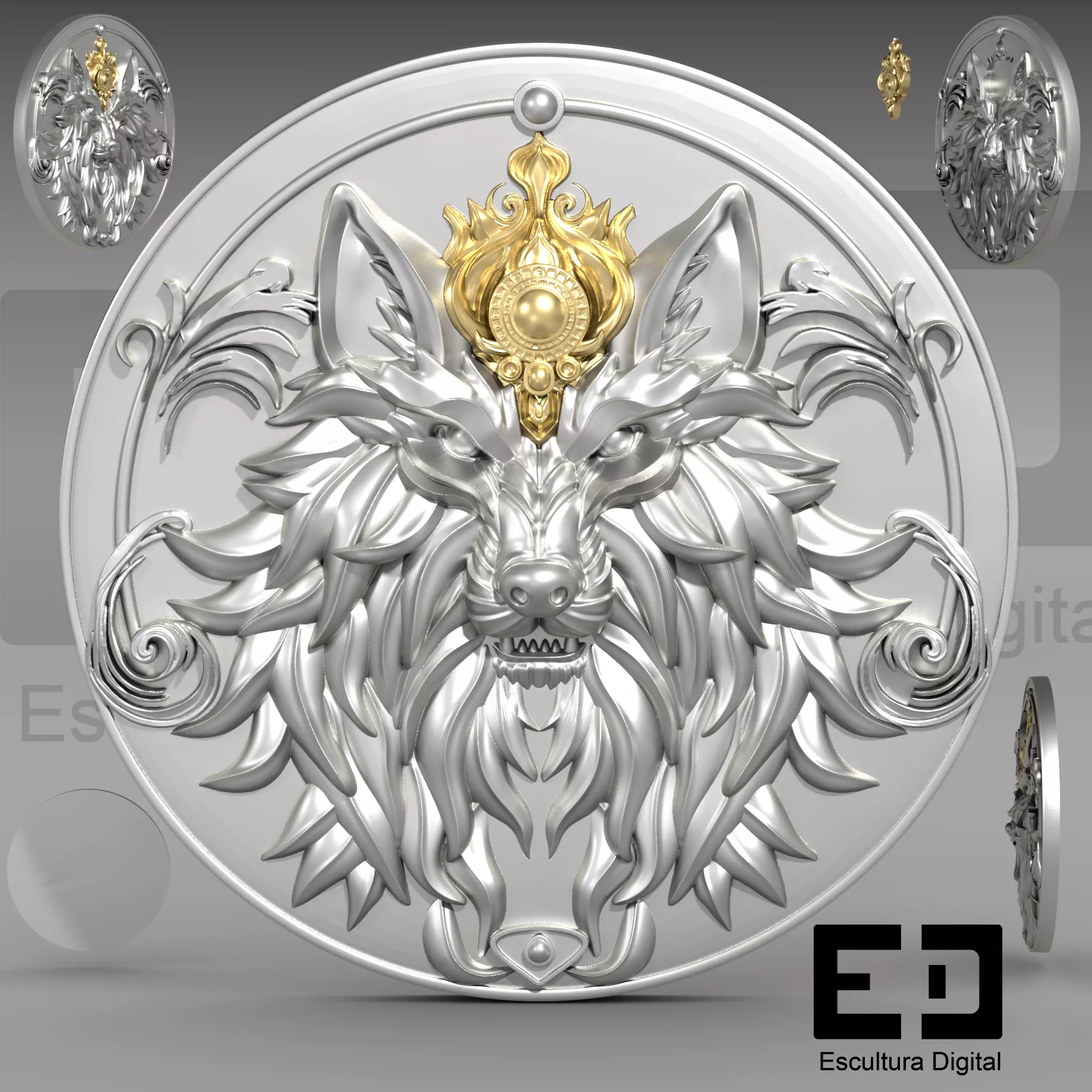 wolf coin 3D print model
