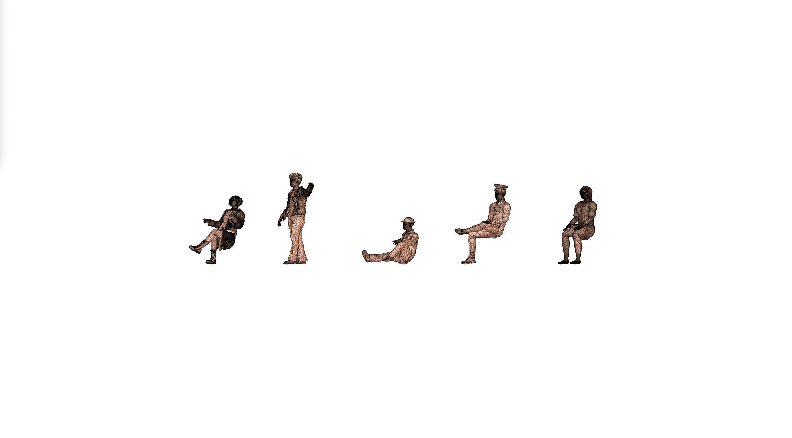 5 human figurines for HO scale model railways or dioramas 3D print model_2