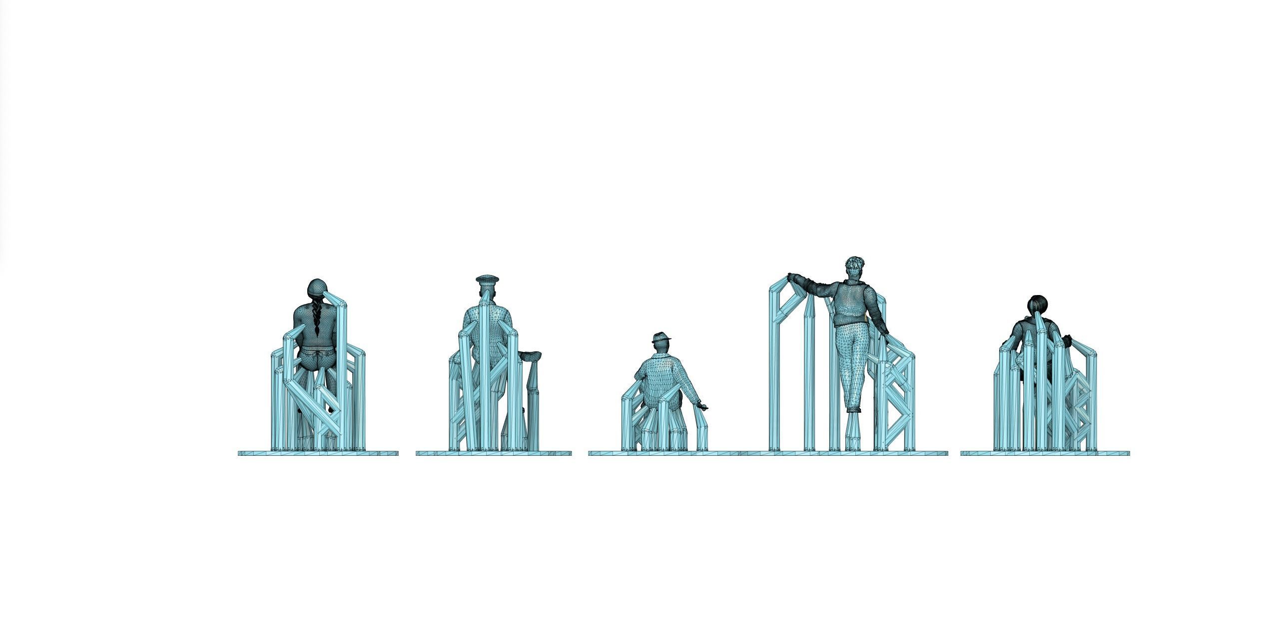 5 human figurines for HO scale model railways or dioramas 3D print model_5