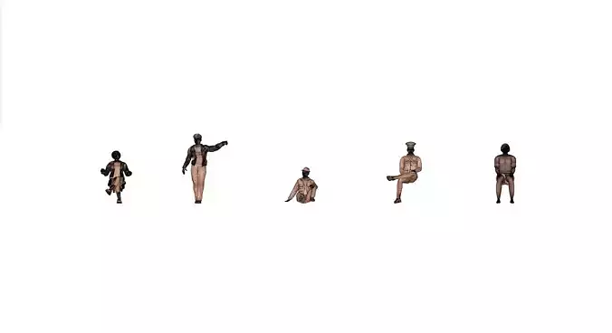 5 human figurines for HO scale model railways or dioramas 3D print model