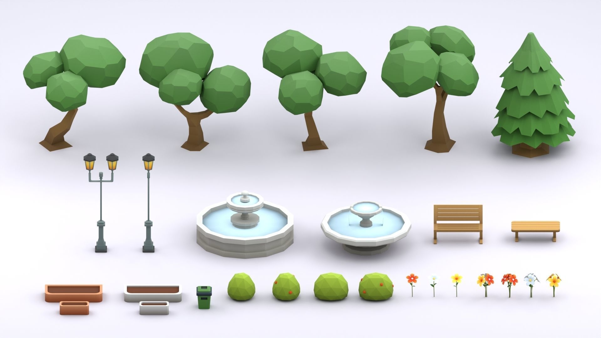 Cartoon Low Poly Modular Park Pack Low-poly 3D model_6