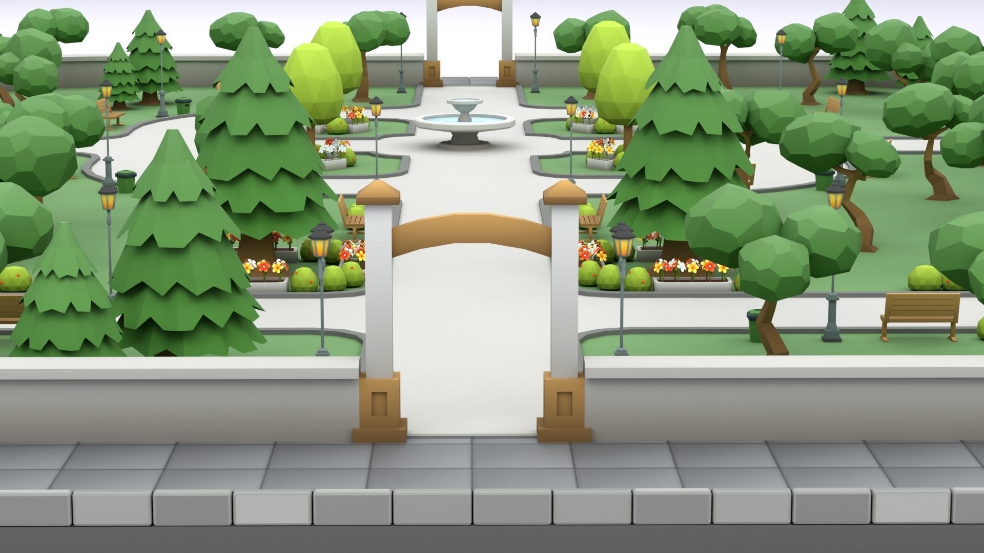 Cartoon Low Poly Modular Park Pack Low-poly 3D model_13