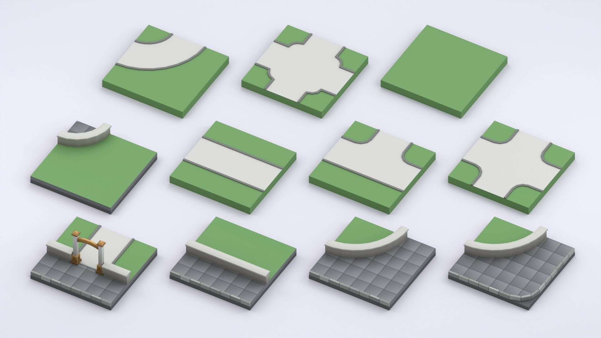 Cartoon Low Poly Modular Park Pack Low-poly 3D model_4