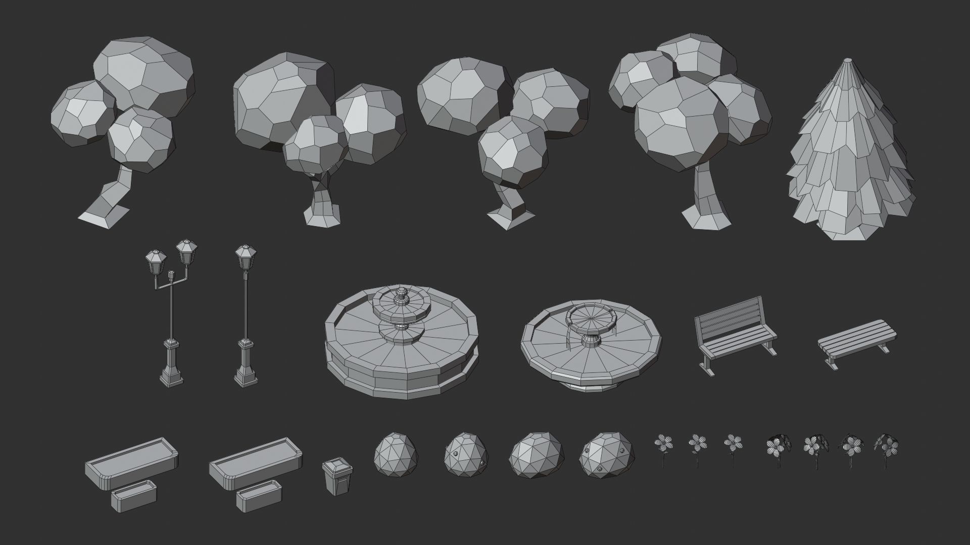 Cartoon Low Poly Modular Park Pack Low-poly 3D model_20