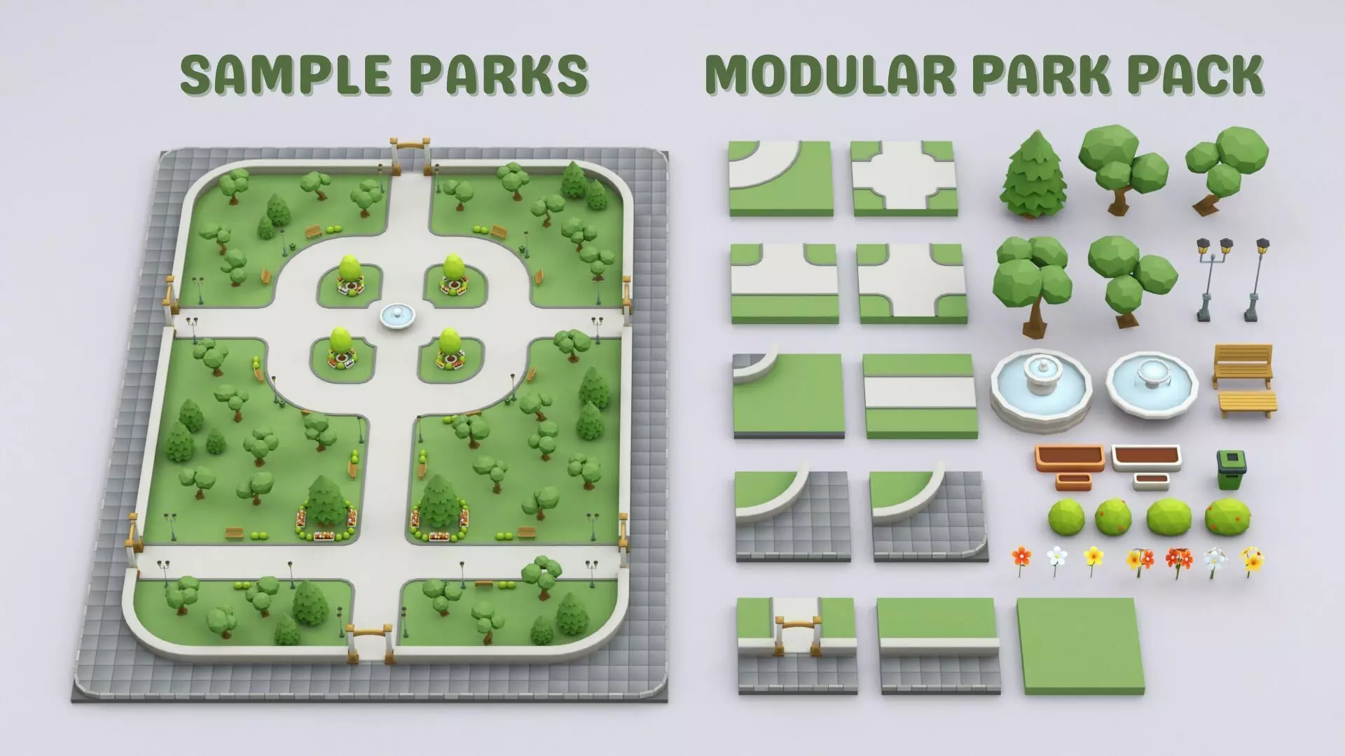 Cartoon Low Poly Modular Park Pack Low-poly 3D model_0