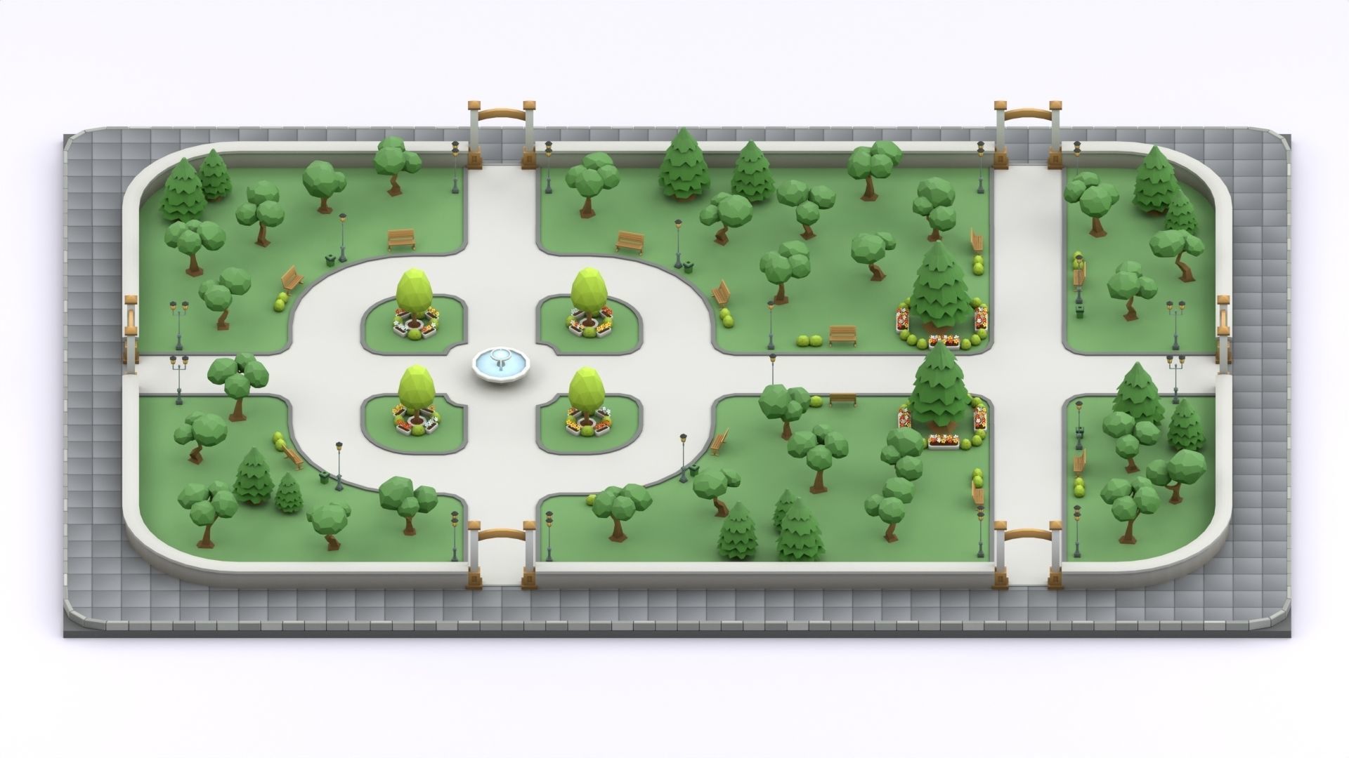 Cartoon Low Poly Modular Park Pack Low-poly 3D model_10