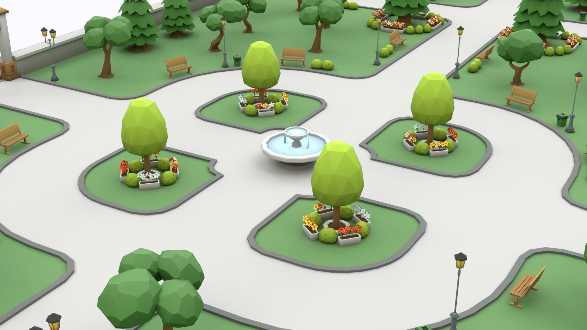 Cartoon Low Poly Modular Park Pack Low-poly 3D model_12