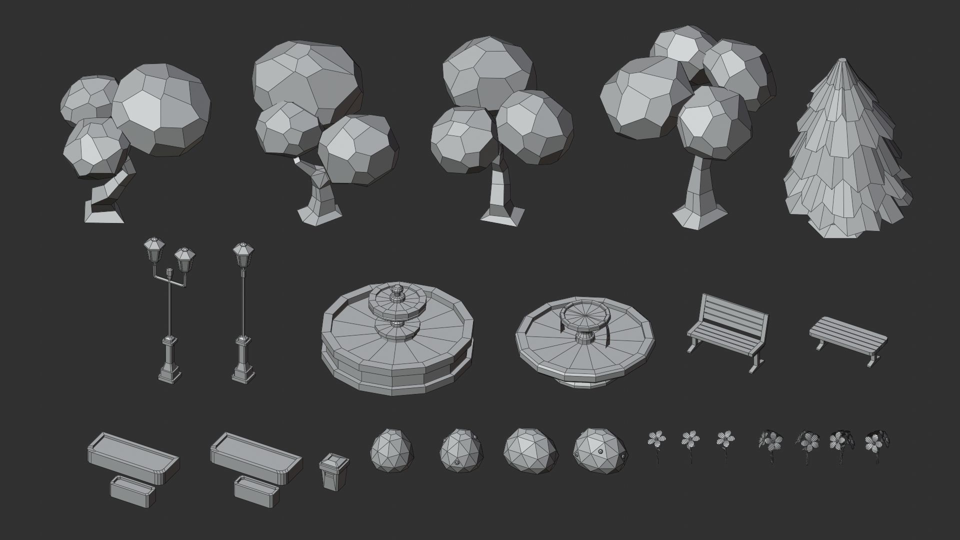 Cartoon Low Poly Modular Park Pack Low-poly 3D model_19