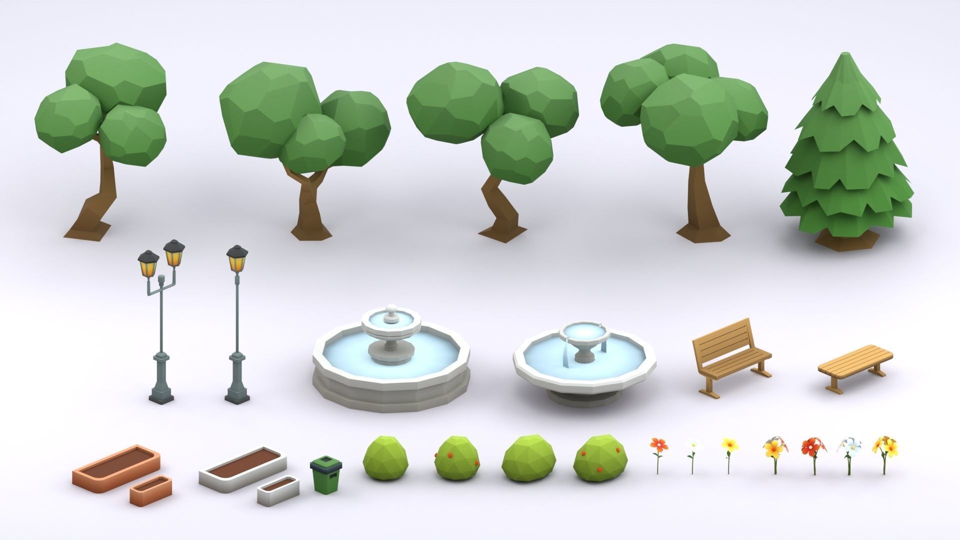 Cartoon Low Poly Modular Park Pack Low-poly 3D model_8
