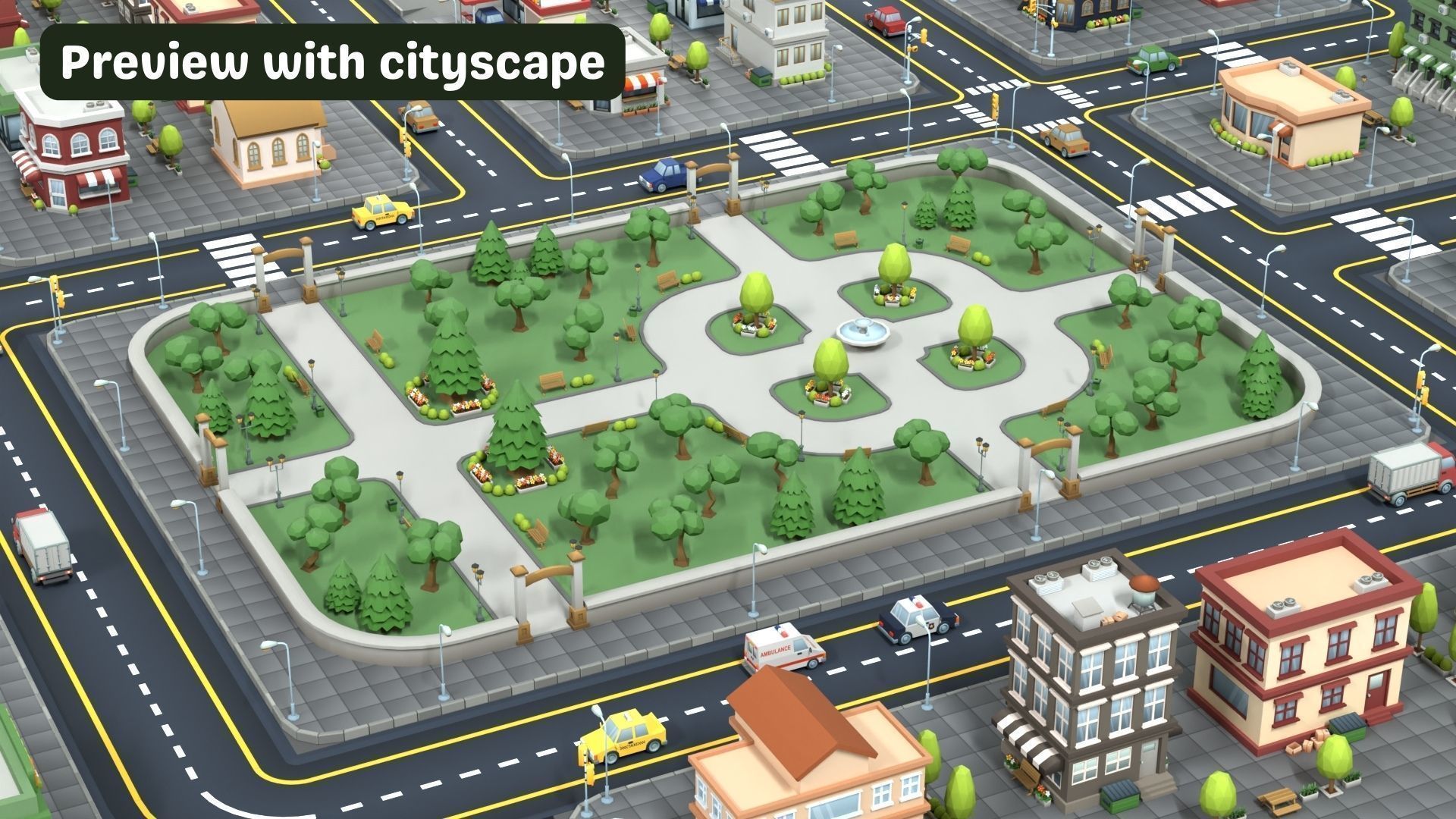 Cartoon Low Poly Modular Park Pack Low-poly 3D model_2