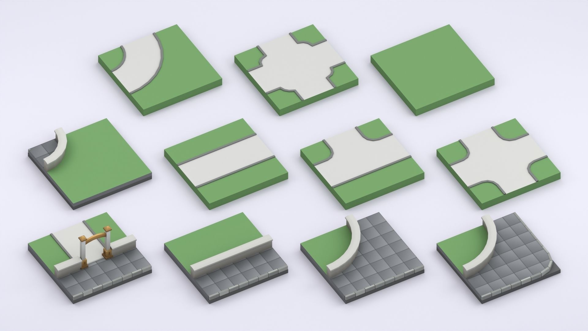Cartoon Low Poly Modular Park Pack Low-poly 3D model_5