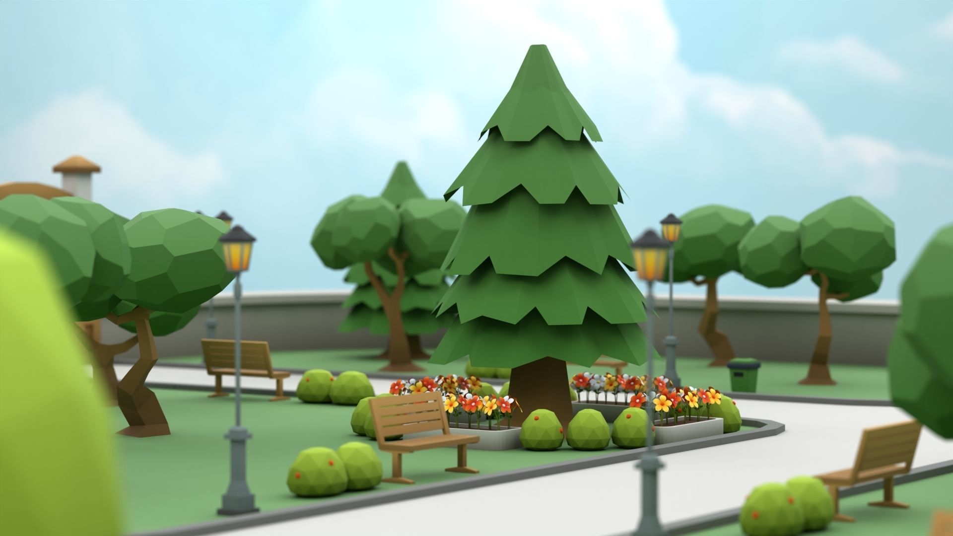Cartoon Low Poly Modular Park Pack Low-poly 3D model_14