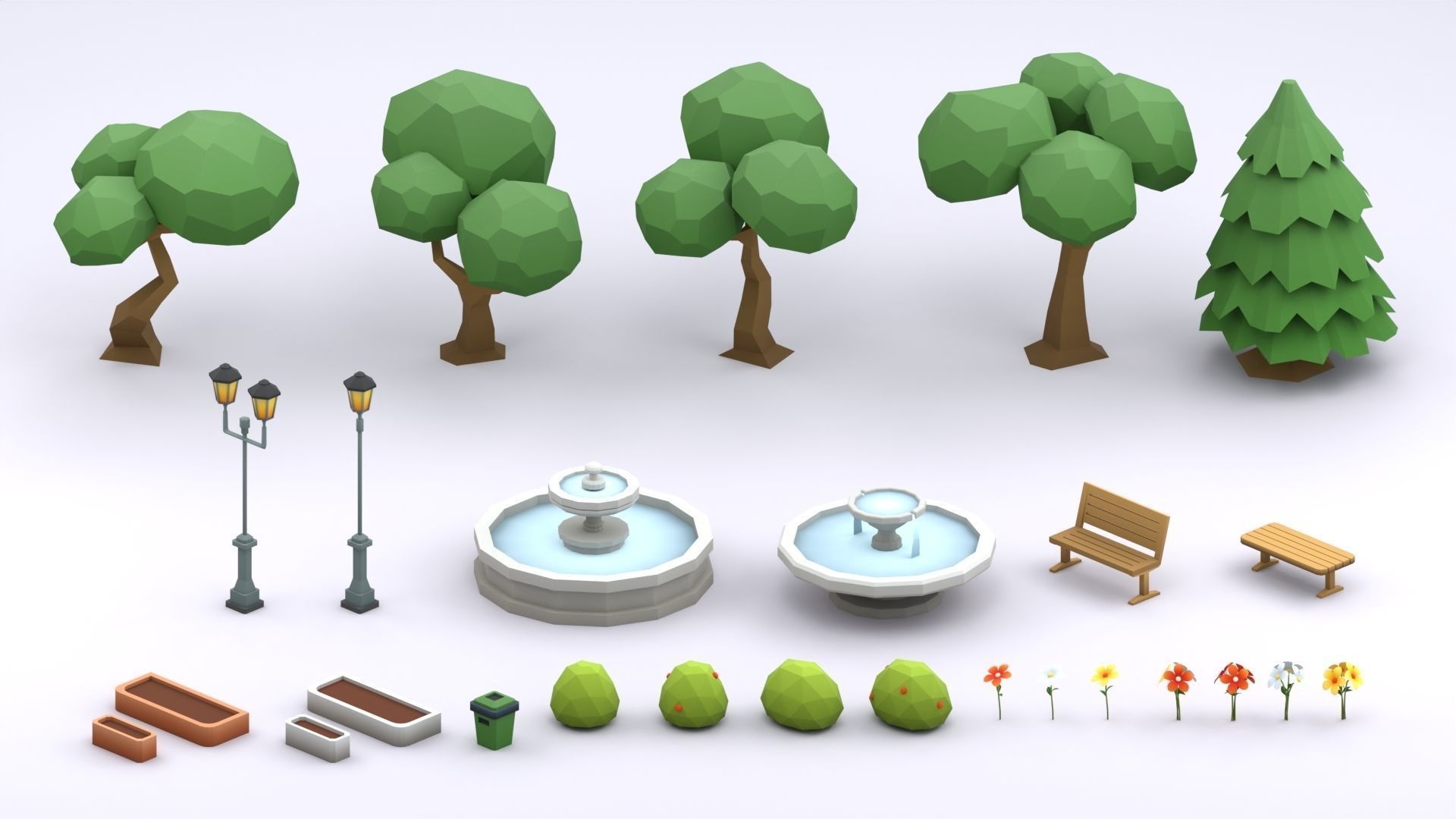 Cartoon Low Poly Modular Park Pack Low-poly 3D model_7
