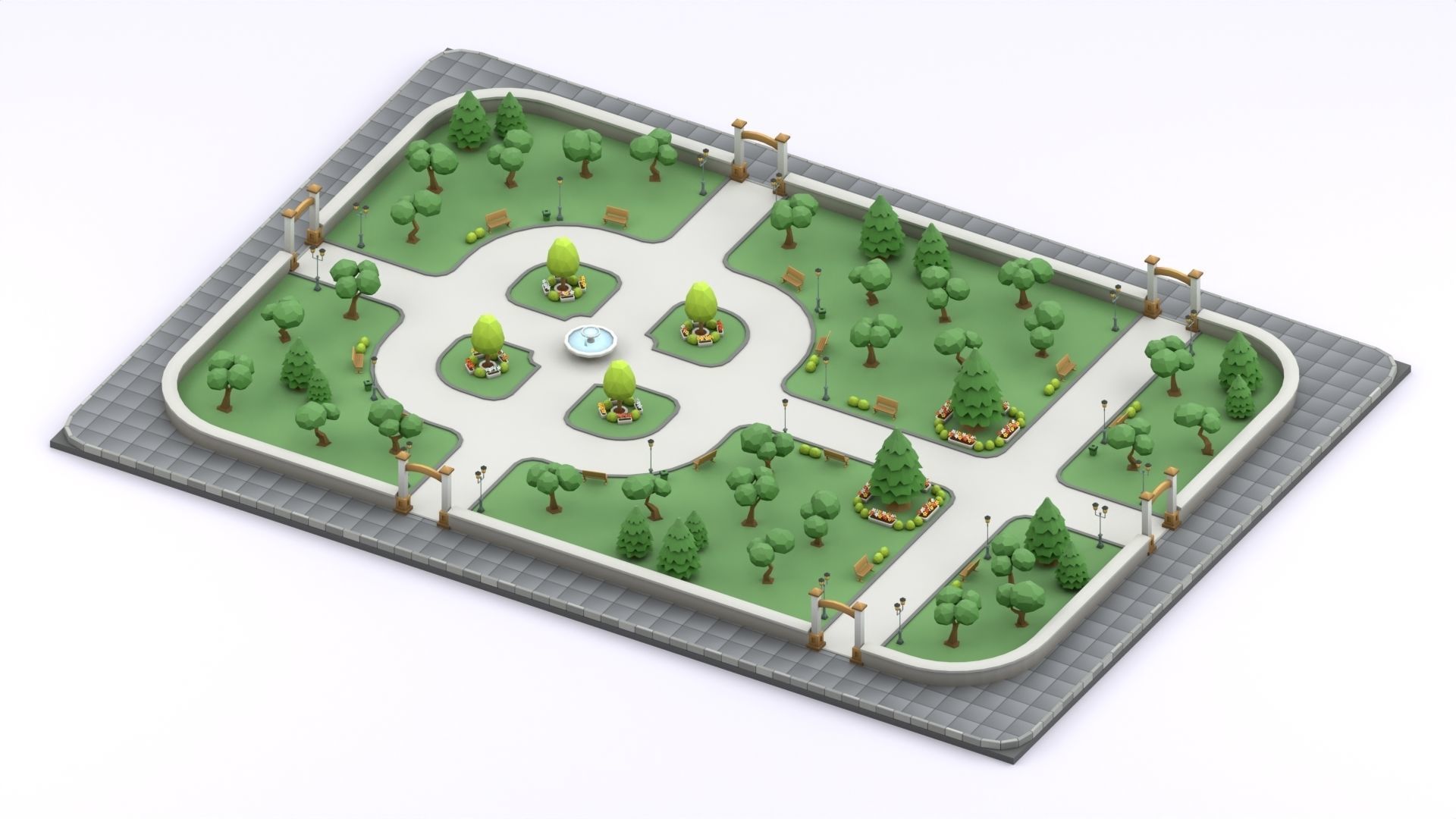 Cartoon Low Poly Modular Park Pack Low-poly 3D model_11