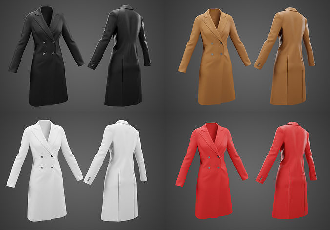 Long Leather Coat Set 3D Model Collection