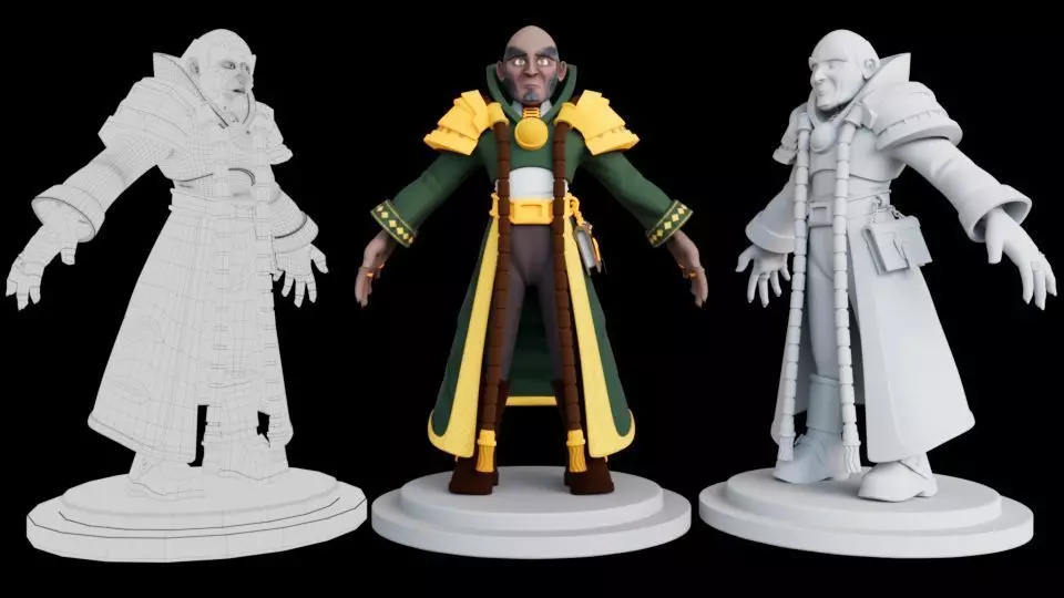 3D Old Man Gaming  Character Low-poly 3D model_0