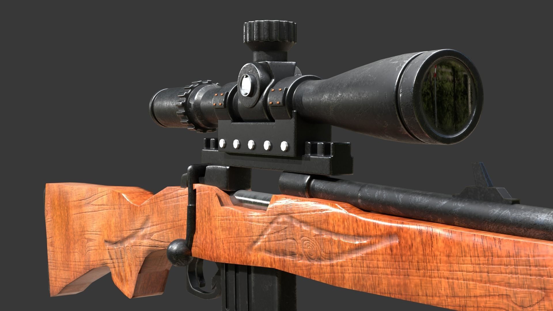 A WW2 sniper rifle high quality 3D model Low-poly 3D model_1