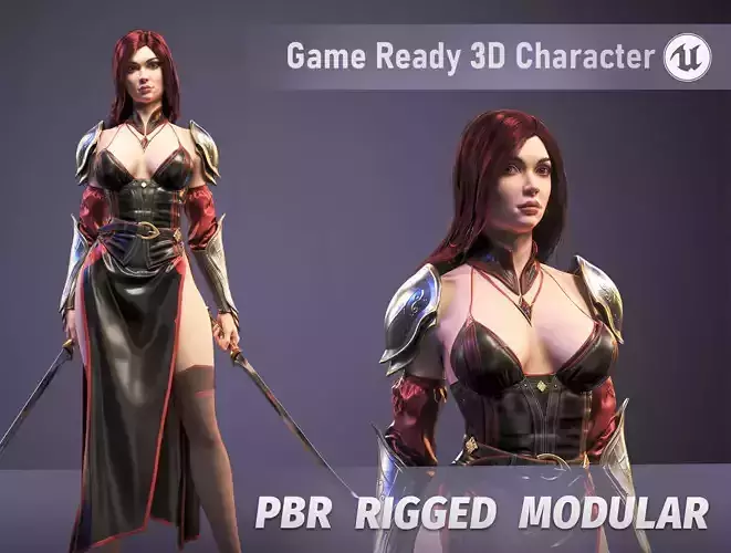 Light knight Scarlet - Game ready Low-poly 3D model